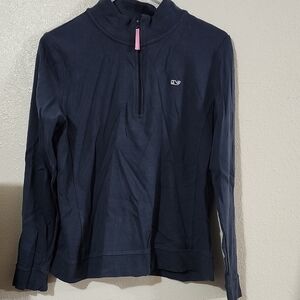 Vineyard Vines Navy Half-Zip Pullover with Pink Zipper Accent
